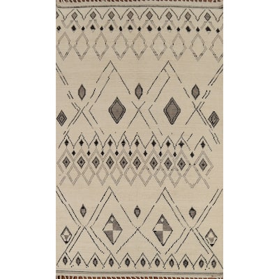Geometric Moroccan Rug Hand-Knotted Bedroom Wool Carpet - 6'0"x 9'9"