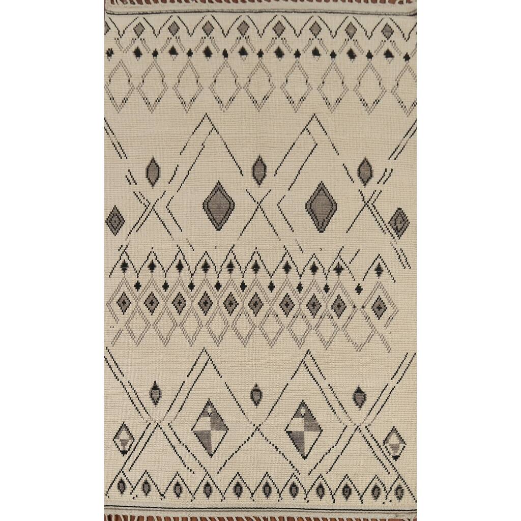 Geometric Moroccan Rug Hand-Knotted Bedroom Wool Carpet - 6'0"x 9'9"