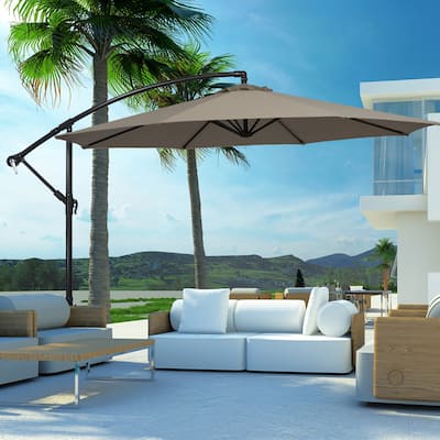 10FT Patio Offset Umbrella 8 Ribs Cantilever Umbrella Outdoor