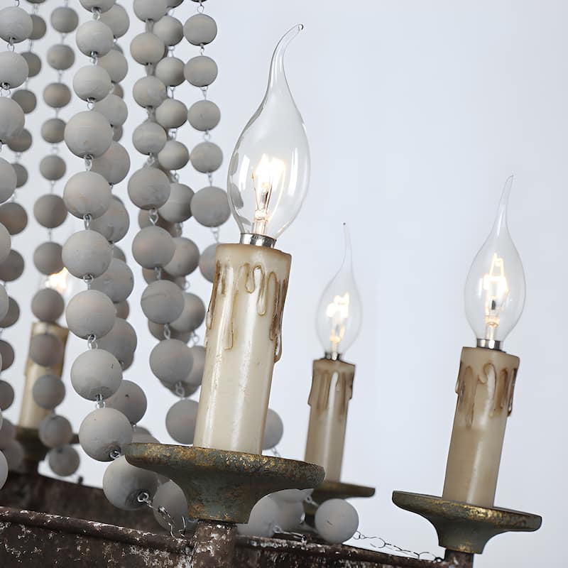 8 - Light Wood Beaded Classic French Country Chandelier