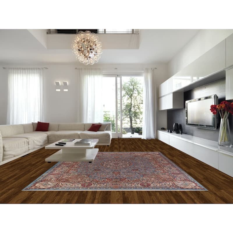 Hand Knotted Oriental 100% Wool Carpet Traditional Floral Navy Blue & Blues Kashmar Area Rug - 12' 9'' X 10' 0''