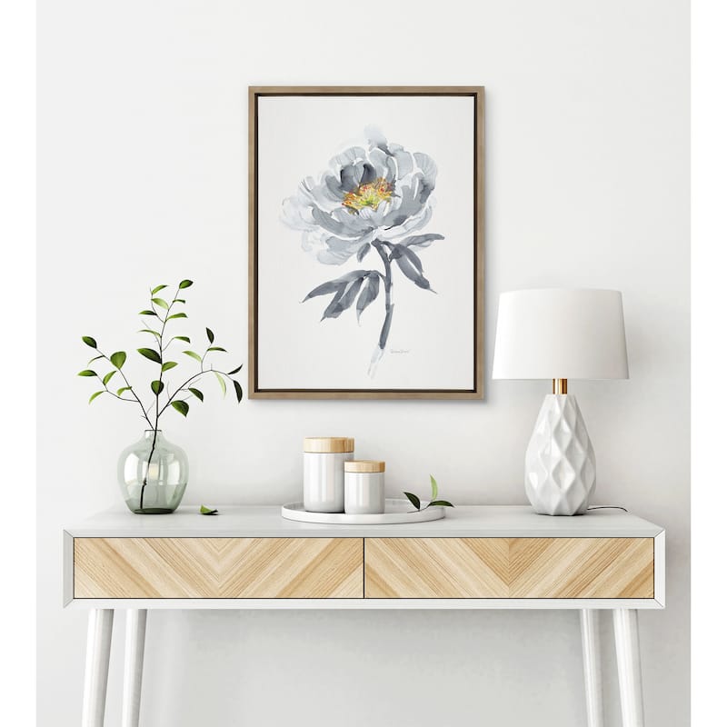 Kate and Laurel Sylvie Gray Bloom Framed Canvas by Patricia Shaw
