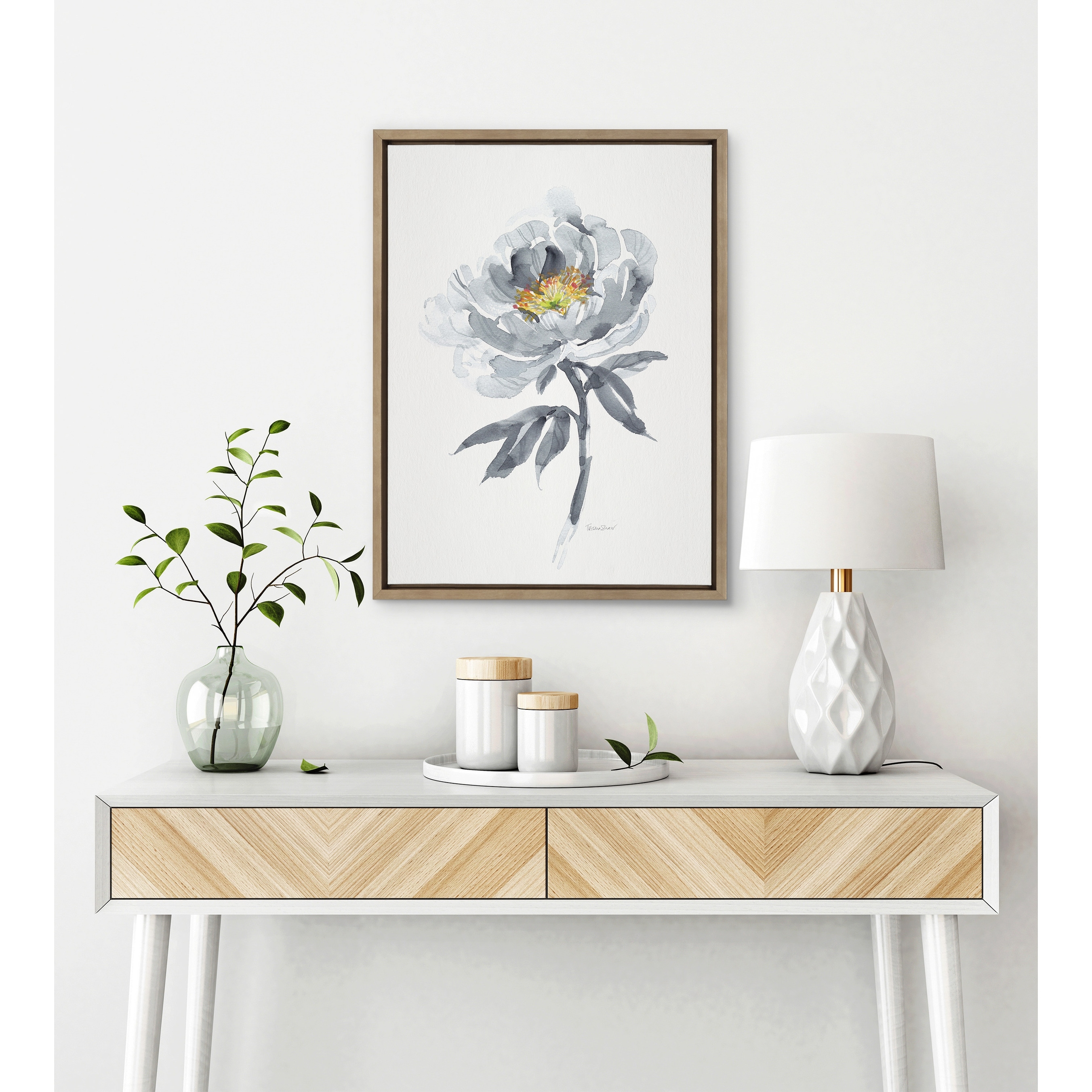 Kate and Laurel Sylvie Gray Bloom Framed Canvas by Patricia Shaw