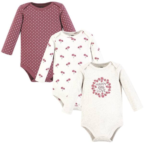 slide 1 of 1, Hudson Baby Infant Girl Cotton Long-Sleeve Bodysuits, Happy Love 0-3 Months - Happy Love