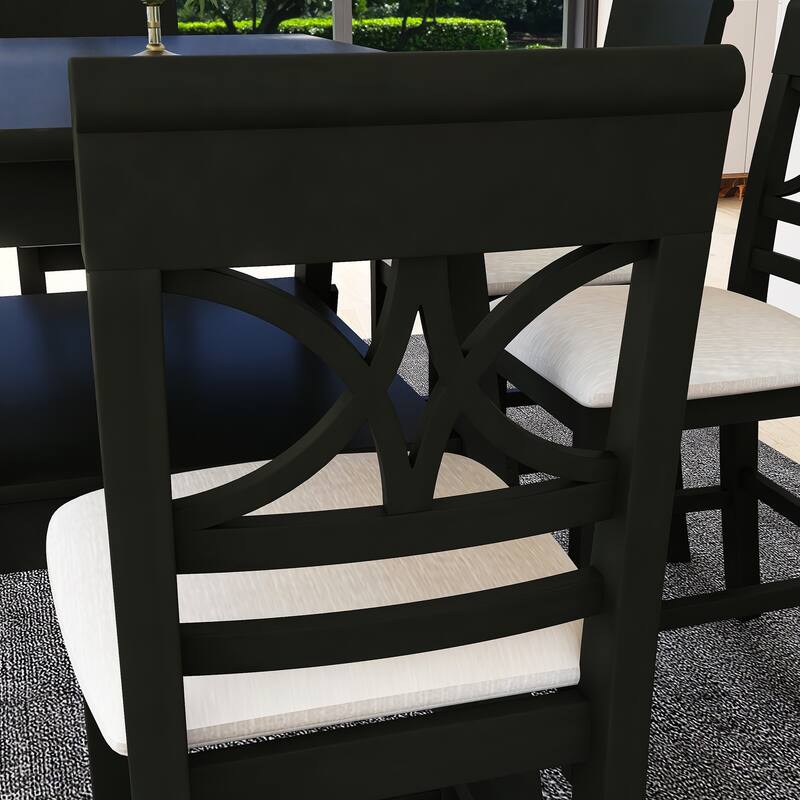 6-Piece Wood Counter Height Dining Table Set with Bench and 4 Chairs