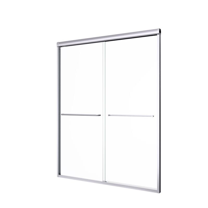 GDFStudio - Modern Semi-Frameless Double Sliding Shower Door with 1/4" SGCC Tempered Glass & Stainless Steel Handle