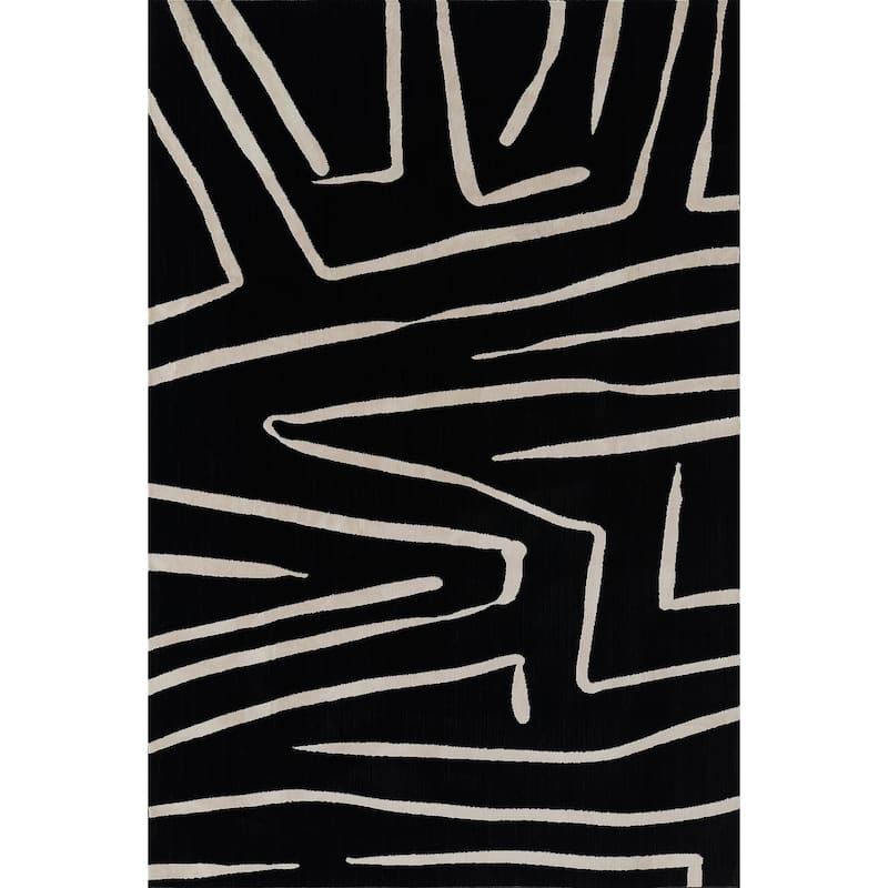 Momeni Noho Modern Black Geometric Area Rug - 5' 3" x 7' 6" - Black - Rectangle