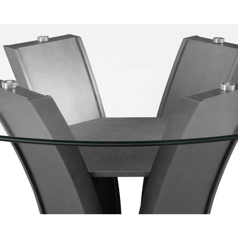 Brandon Counter Height Table, 54 Inch Glass Top, Glam Dark Gray Pedestal