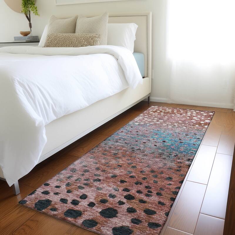 Machine Washable Indoor/ Outdoor Abstract Modern Chantille Rug - Paprika - 2'3" x 7'6"