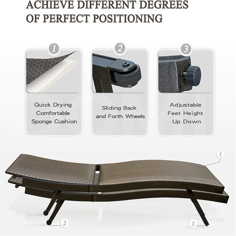 Patio Reclining Chair Furniture Set Outdoor PE Wicker Chaise Lounge(Set of 2)