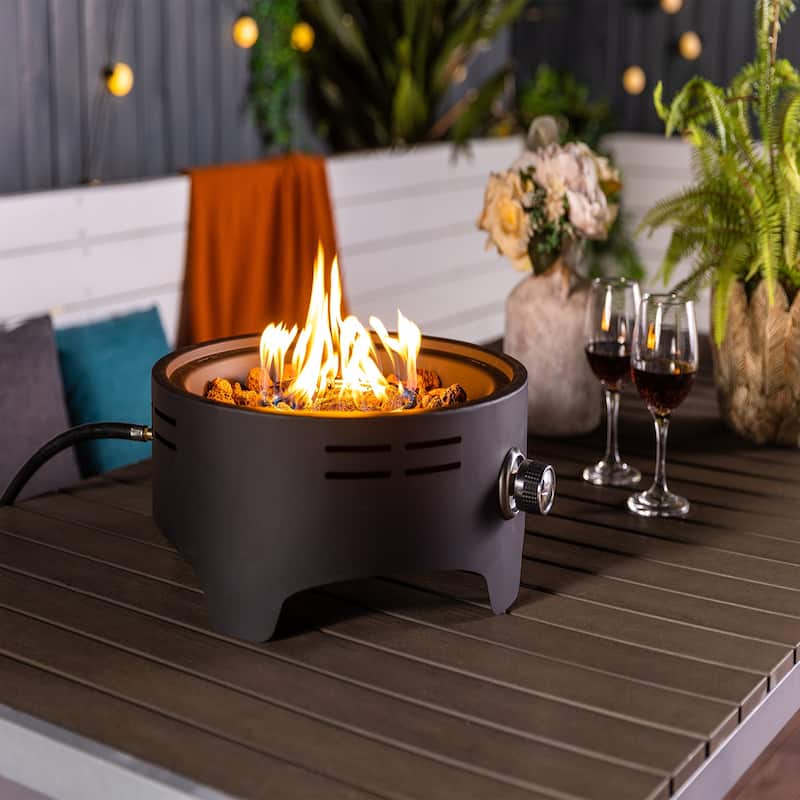 15" Round Steel Tabletop Propane Gas Fire Pit with 40000 BTU