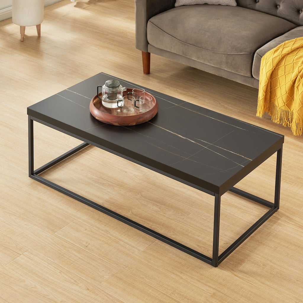 47-Inch Marble Accent Coffee Table/Center Table for Living Room,Wood and Metal, Max.Loading 220 lbs