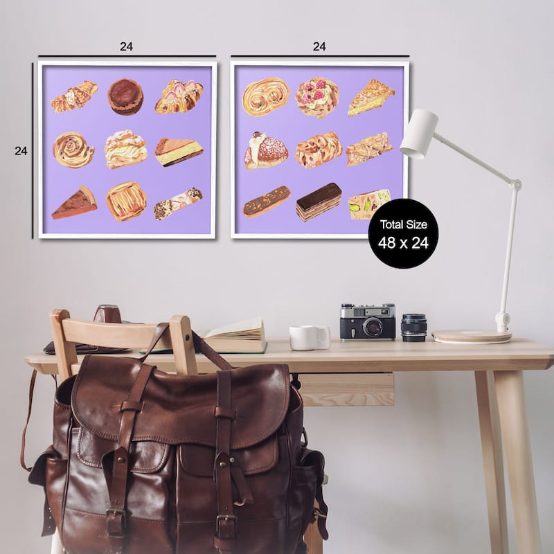 Stupell Various Pastries on Purple Framed Giclee Art Design By Melissa Wang (Set of 2)