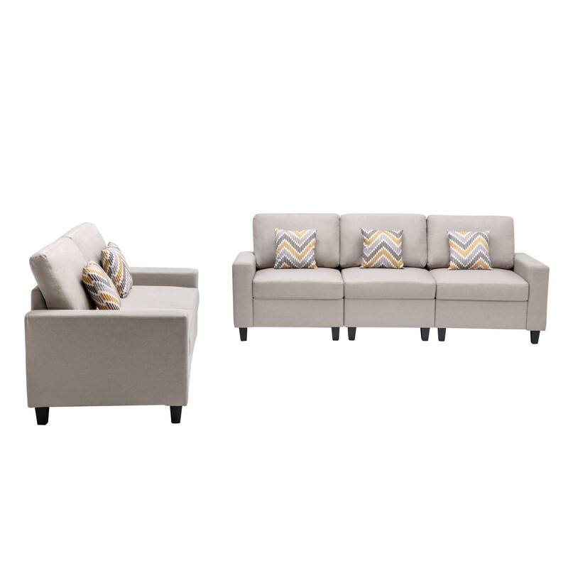 Beige Linen Sofa and Loveseat Living Room Set with Pillows and Interchangeable Legs