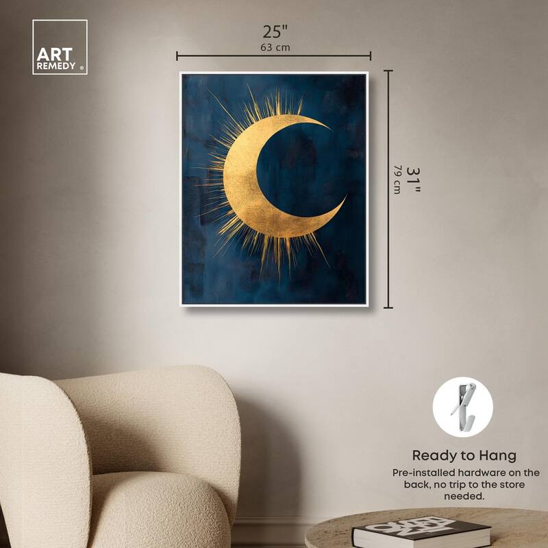 Gold Moon on Indigo Canvas by Art Remedy
