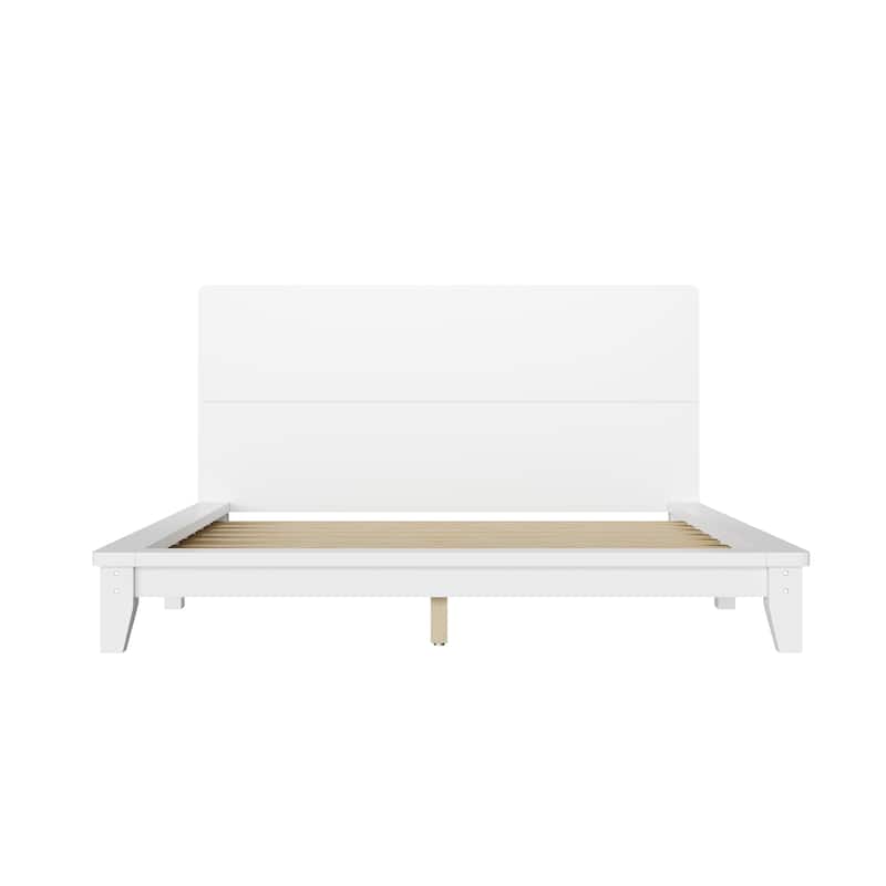 Wooden Platform Bed Frame with Headboard, Rustic Bed Frame with Wood Center Slats Support, No Box Spring Needed, Easy Assembly