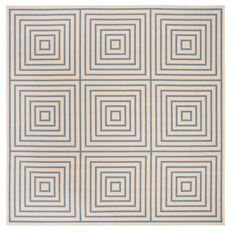 SAFAVIEH Linden Loris Indoor/ Outdoor Waterproof Patio Backyard Rug - 6'7" Square - Cream/Blue