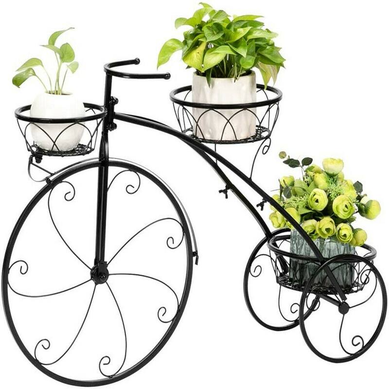 Tricycle Metal Plant Stand Flower Pot Cart Bicycle Holder Rack Garden - M