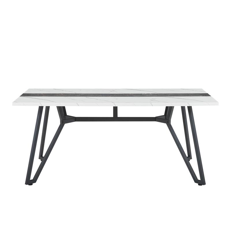 70.9" Large Dining Table for 6-8, Modern Farmhouse Kitchen Table with Spacious Tabletop & V-Shaped Steel Base, Adjustable Legs