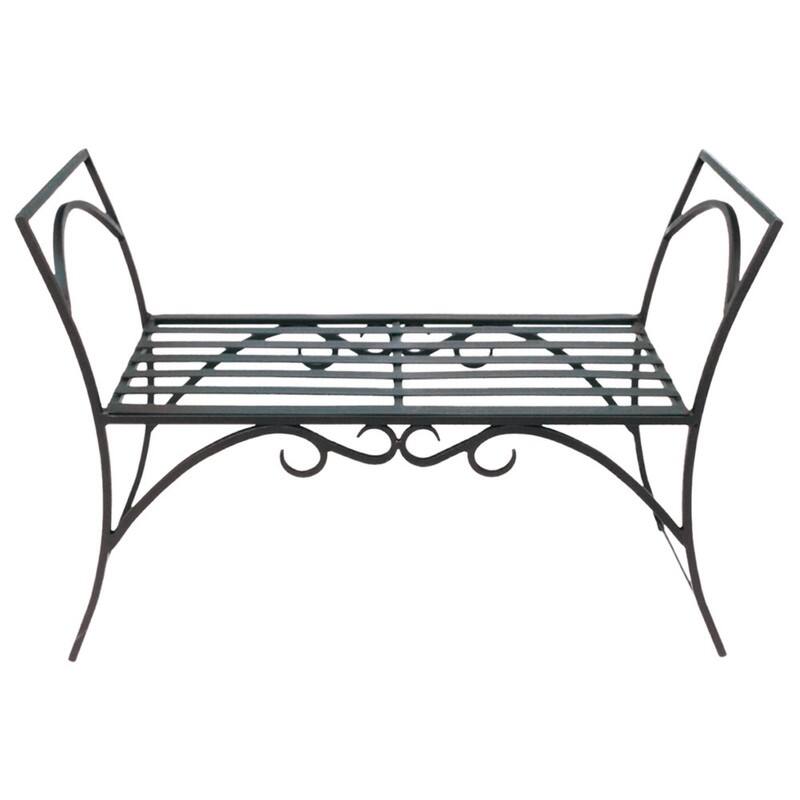 Achla Designs Wrought Iron Curved Arbor Bench, 26.5 Inch Tall, Black Powder Coat Finish