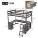 dimension image slide 3 of 4, Solid Wood Loft Bed with U-Shaped Desk, Kids Loft Bed Frame with Drawers and Storage Shelves for Kids Teens Adults