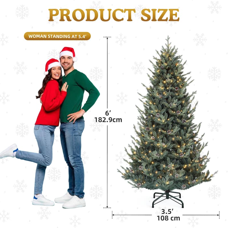 Prelit Hillside Spruce Christmas Tree with Adjustable Lighting and Pinecones