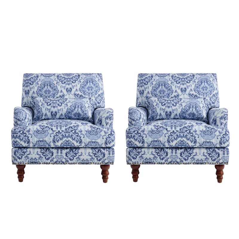 Set of 2 Mid Century Chenille Upholstered Accent Chairs