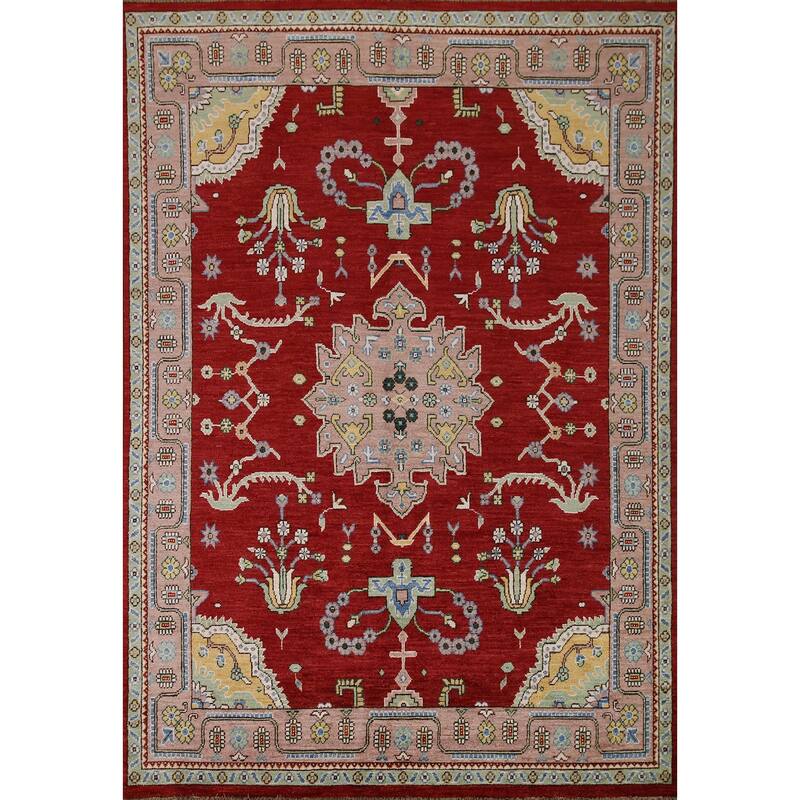 Vegetable Dye Oushak Turkish Rug Hand-knotted Wool Carpet - 6'5"x 8'3"