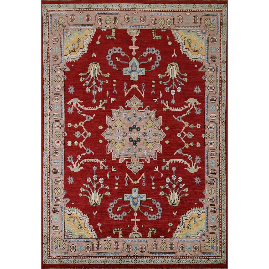Vegetable Dye Oushak Turkish Rug Hand-knotted Wool Carpet - 6'5"x 8'3"
