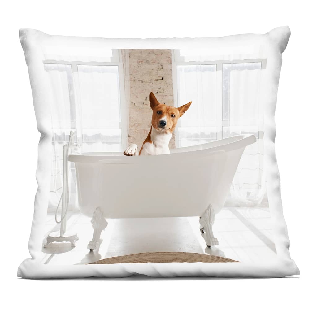 Stupell Happy Dog in Bathroom Tub Decorative Printed Throw Pillow Design by CAD Designs
