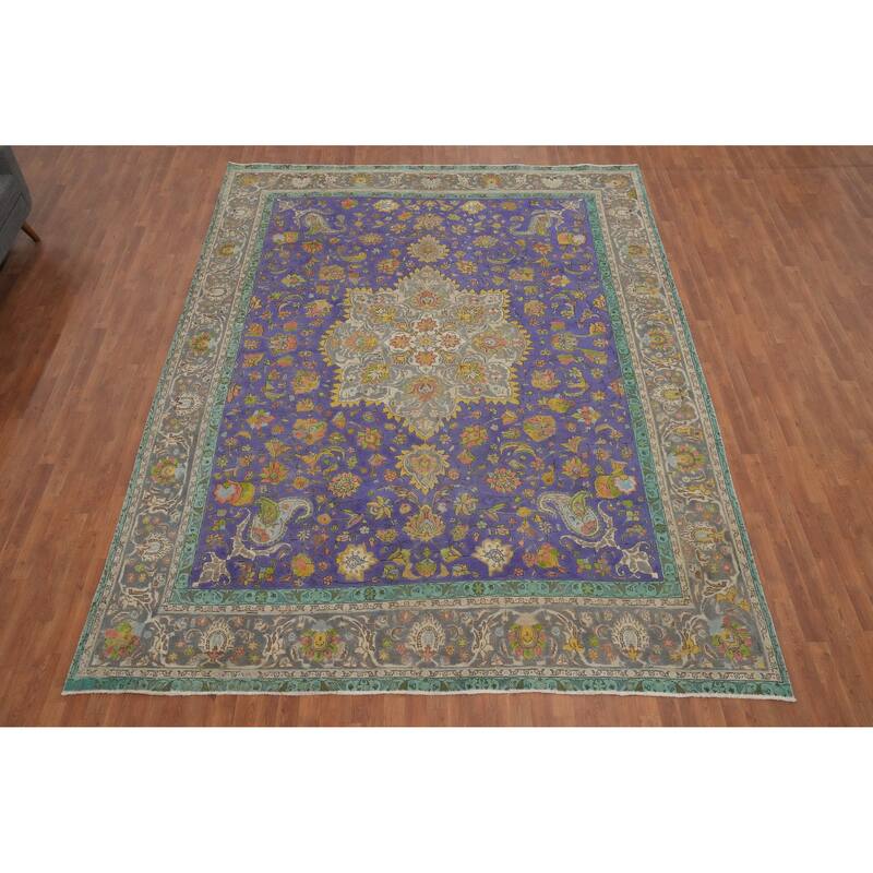 Hand Knotted Oriental 100% Wool Carpet Traditional Floral Purples Tabriz Area Rug - 12' 8'' X 9' 8''
