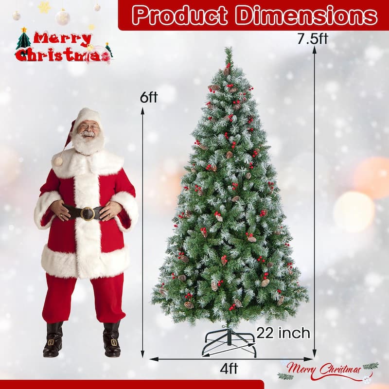 Gymax 7.5 FT Pre-Lit Christmas Tree Artificial Hinged Christmas Tree