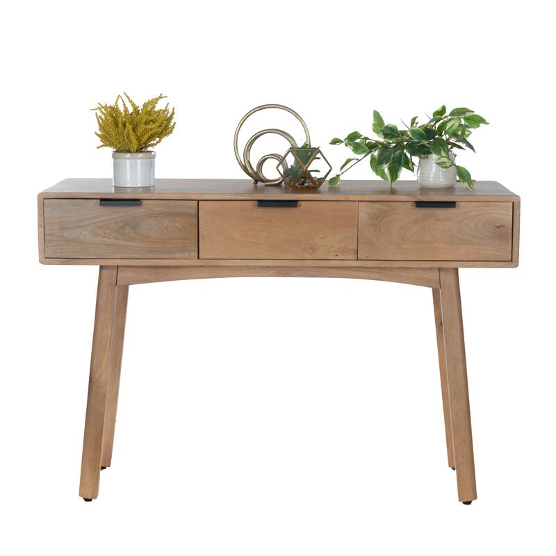 48" Mango Wood Console Table with 3 Drawers Mid-Century Style