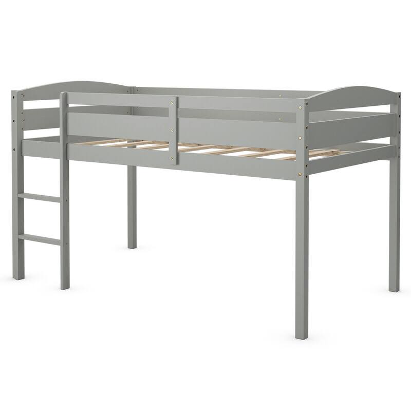 Gymax Twin Size Loft Bed Wooden Slats Support Loft Bed Frame w/ Ladder