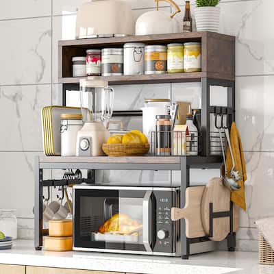 Microwave Stand, Adjustable Microwave Oven Rack Heavy Duty 4-Tier - 13.8"D x 23.6"W x 32.5"H