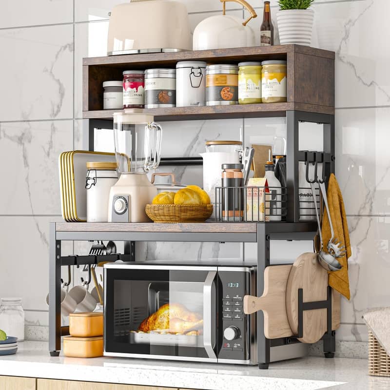 Microwave Stand, Adjustable Microwave Oven Rack Heavy Duty 4-Tier - 13.8"D x 23.6"W x 32.5"H