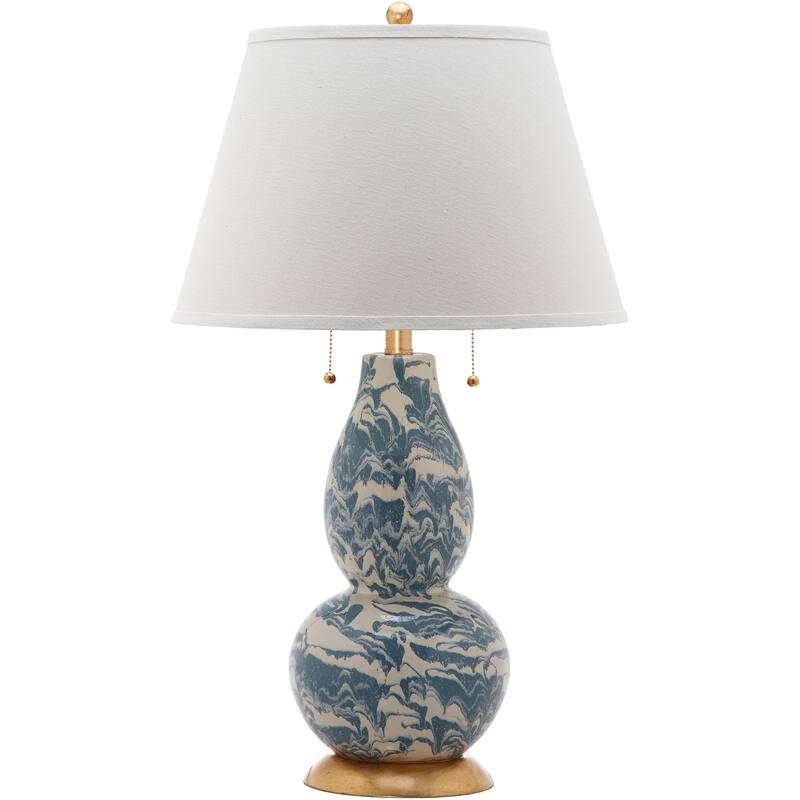 SAFAVIEH Lighting 29-inch Blue and White Color Swirls Glass Table Lamp (Set of 2) - 17"x17"x28"