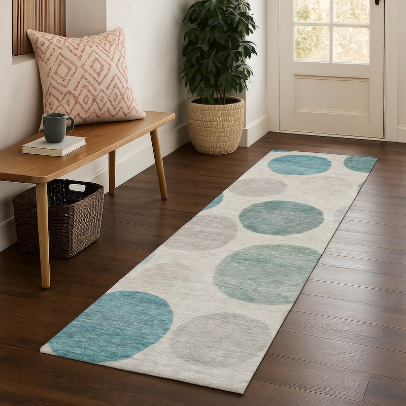 Premium Washable Super Soft Modern Bubbles Mayfield Rug - Teal - 2'3" x 7'6"