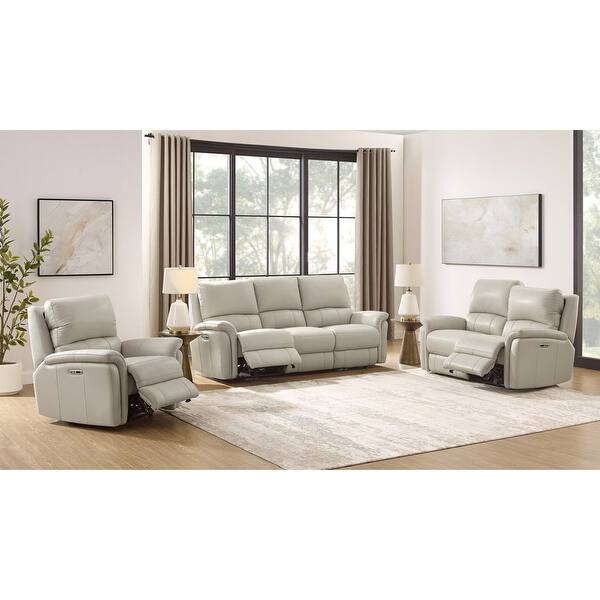 slide 2 of 26, Hydeline Erindale Zero Gravity Power Recline and Headrest Top Grain Leather Sofa, Loveseat and Recliner with Built in USB Ports Vanilla