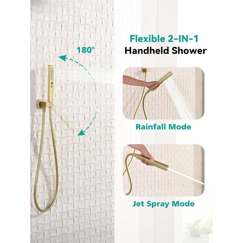 Lefton Shower System in Fahrenheit Display, 10” Overhead Shower Head with Handheld Spray Showerhead and Bathtub Faucet, SSWM2502