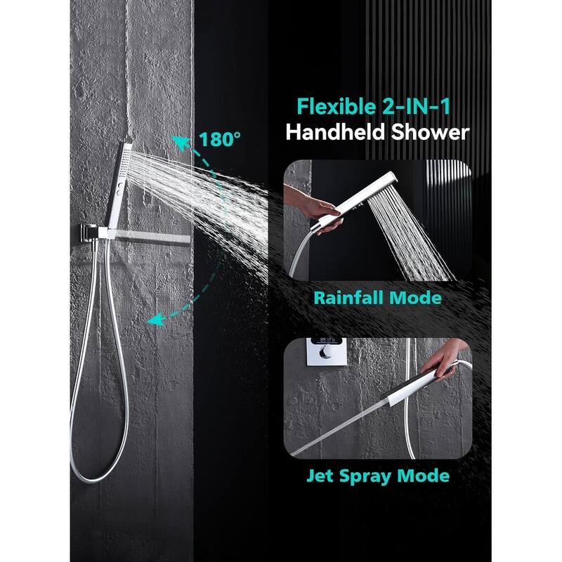Lefton Shower System in Fahrenheit Display, 10” Overhead Shower Head with Handheld Spray Showerhead and Bathtub Faucet, SSWM2502