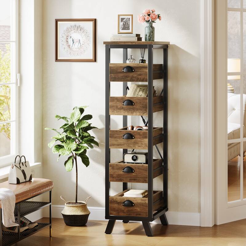 5-Drawer Chest with Metal Knobs - Brown