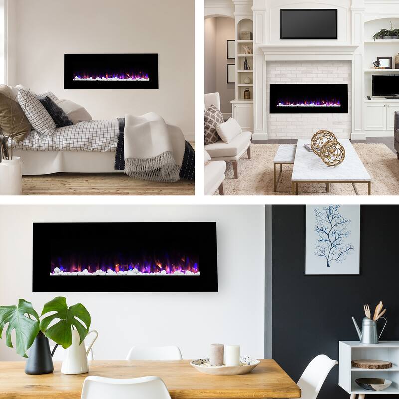 Hastings Home 54” Electric Fireplace- Wall Mount, Front Vent, LED Flame Technology & Remote Control - 54” x 20” x 4.75”