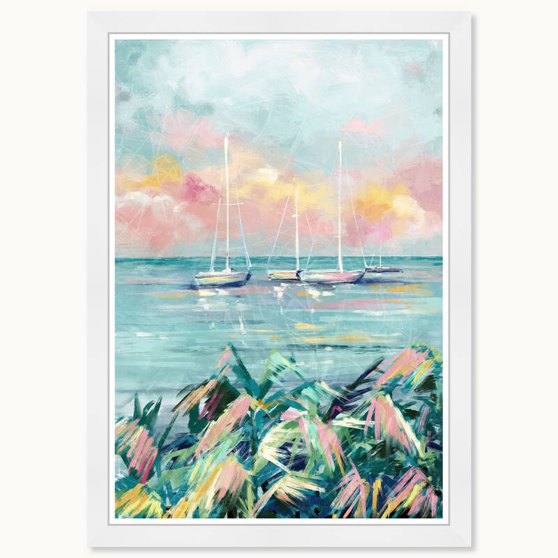 Wynwood Studio Water Front Sails Framed Beachfront Coastal Prints - 15 x 21 - White