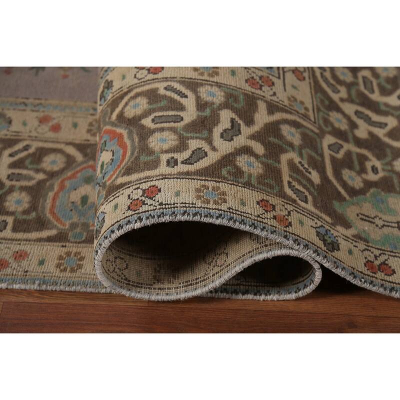 Gray Geometric Tabriz Persian Vintage Area Rug Handmade Wool Carpet - 9'10"x 12'11"
