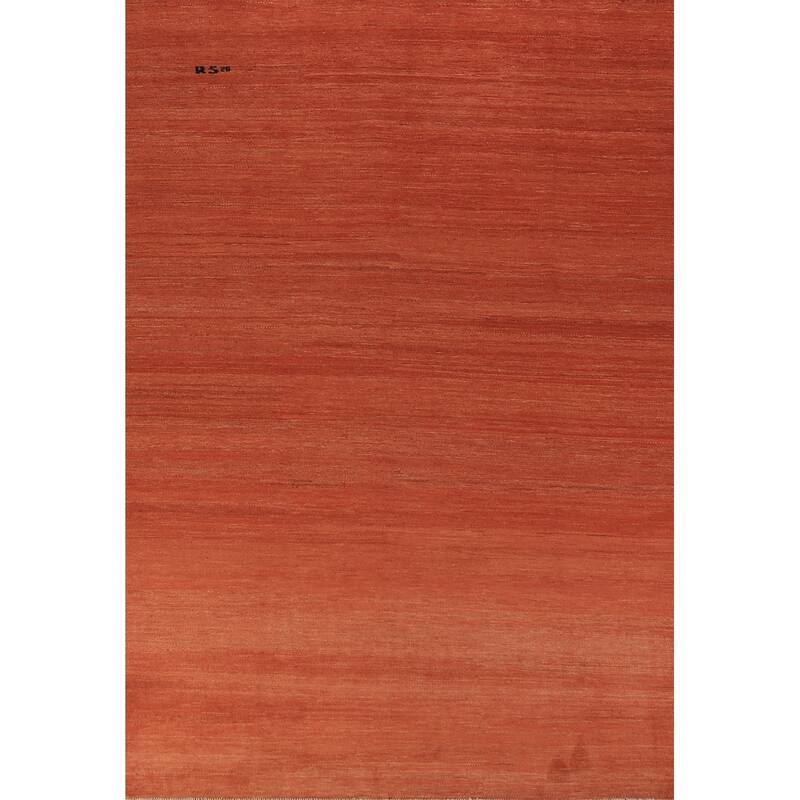 Orange Modern Gabbeh Area Rug Oriental Tribal Hand-Knotted Wool Carpet - 6'5" x 9'9"