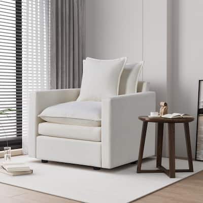 White Modern 33.07" Upholstered Arm Chair with Solid Wood Frame for Living Room