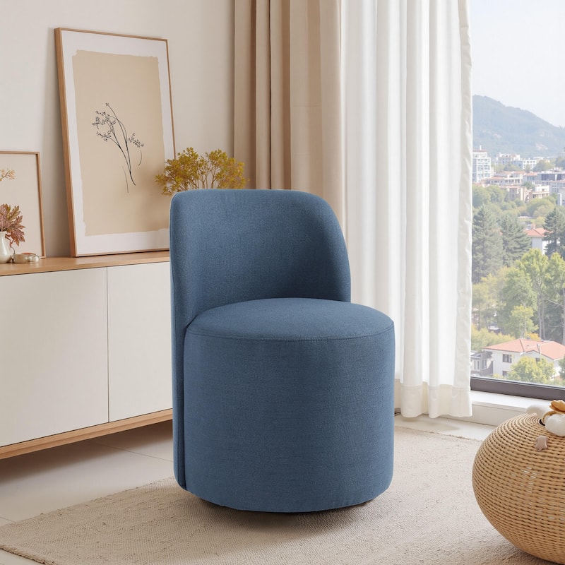 Modern Linen Upholstery Dining Chair Barrel Chair - LINEN - NAVY
