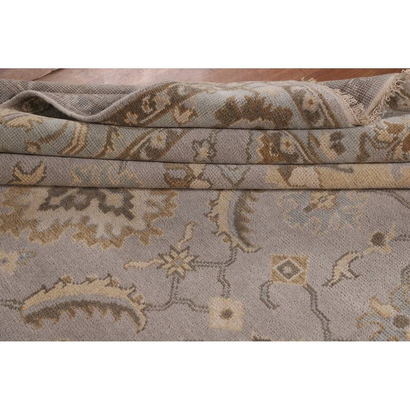 All-Over Gray Oushak Indian Area Rug Hand-Knotted Wool Carpet - 7'11"x 10'0"