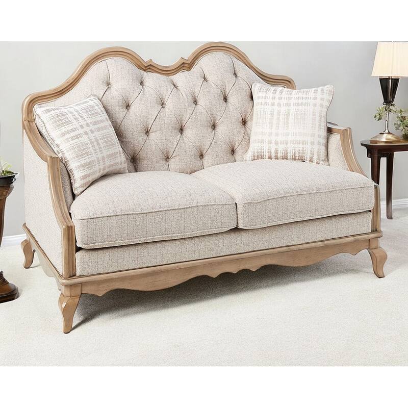 HomeRoots 62" Beige And Brown Linen Loveseat and Toss Pillows - Beige